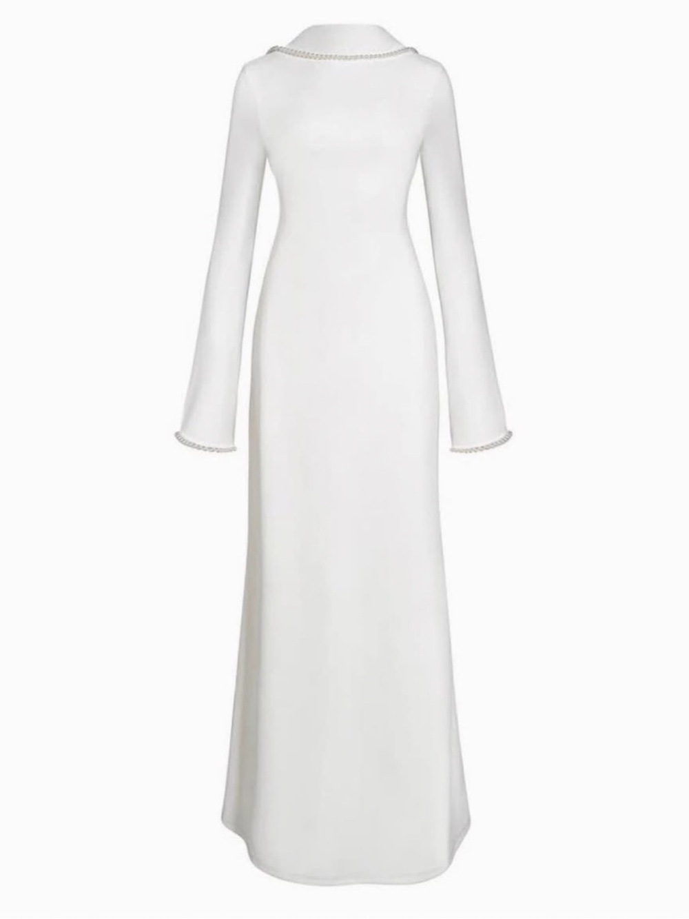 Elegant White Pearl Long Sleeve Maxi Dress